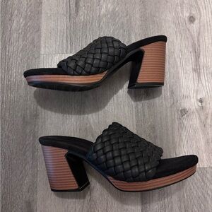 Women's Black Woven Heeled Mules